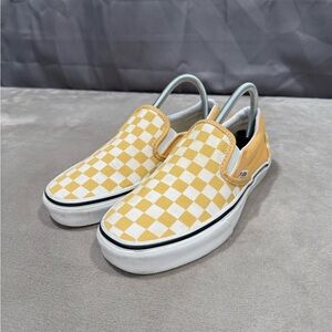 Vans Yellow and White Checkered Slip-On Sneakers